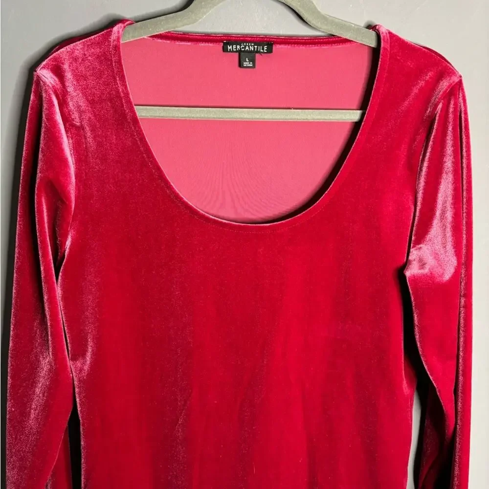 J.Crew Dark Pink Velvet Scoop Neck Bodysuit Large